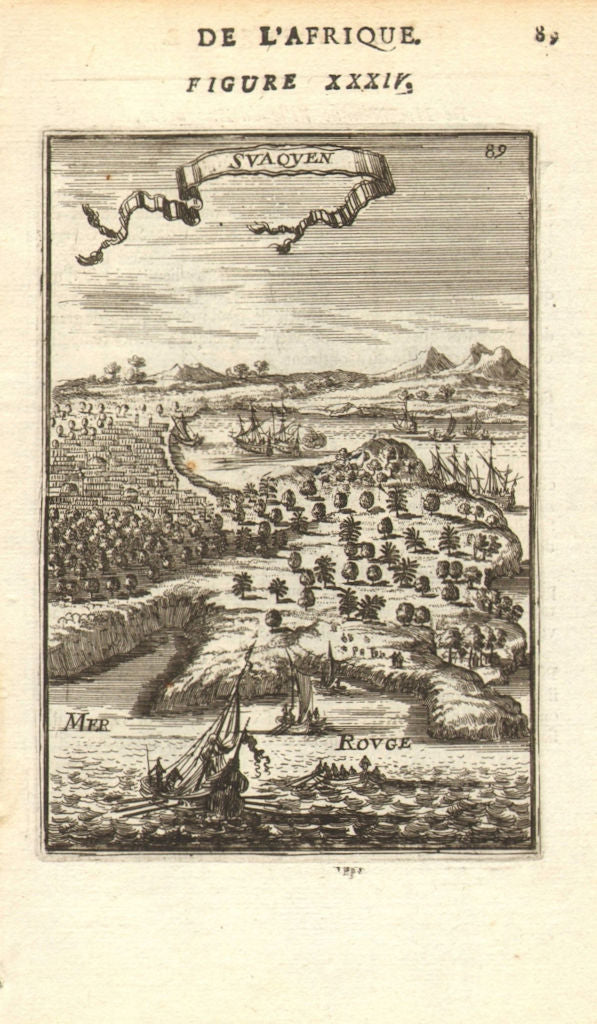 Port of SUAKIN or Sawakin, Sudan. 'Suaquen'. Red Sea. Boats. MALLET 1683 print